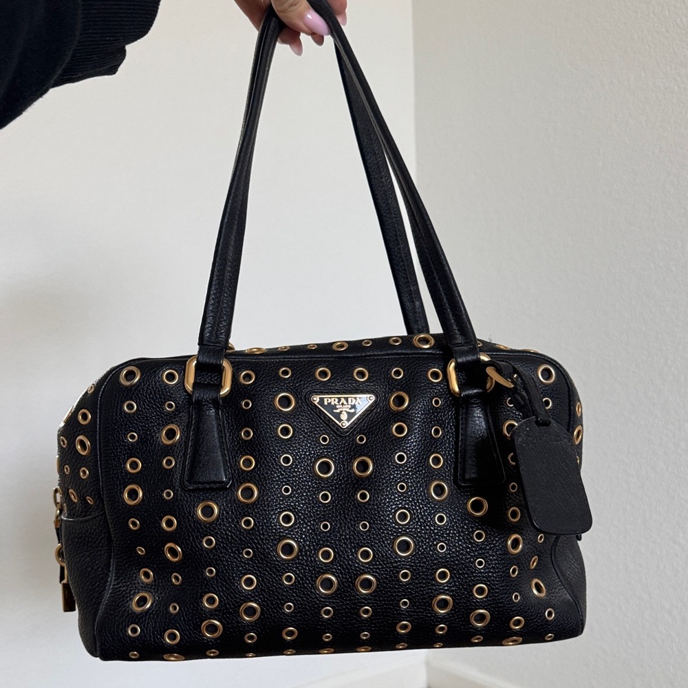 Prada Grommet Bauletto Bag Leather And Gold Tone